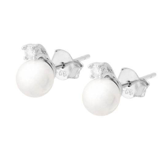 Ohrstecker Perle 6 mm mit Cubic Zirconia Weiß in Silber 925 Rhodium-Galvanik - MeinSchmuckShop