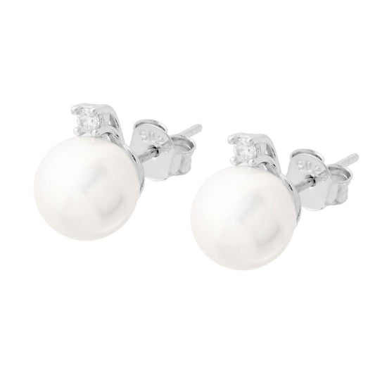 Ohrringe Perle 8 mm mit Cubic Zirconia Weiß, aus Silber 925 rhodiniert. - MeinSchmuckShop