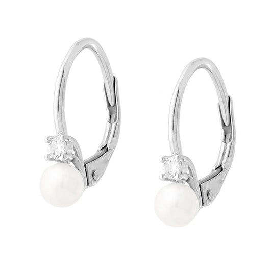 Ohrringe mit Ohrhaken, Perle 4 mm, mit Cubic Zirconia Weiß, 925er Silber rhodiniert - MeinSchmuckShop