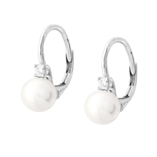 Ohrhaken-Ohrringe Perle 6 mm mit weißem Cubic Zirconia, Silber 925 rhodiniert - MeinSchmuckShop