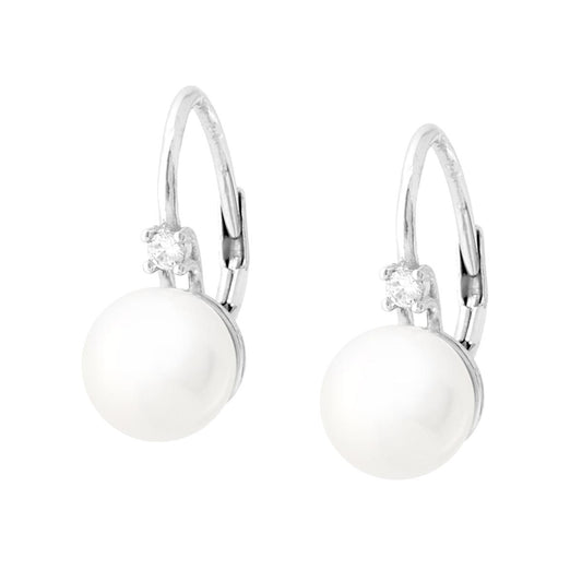 Ohrringe Monachella Perle 8 mm mit weißem Cubic Zirconia aus 925er Silber rhodiniert - MeinSchmuckShop