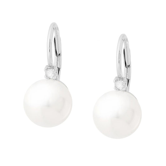 Ohrringe mit Ösen, Perle 10 mm, mit Cubic Zirconia Weiß, Silber 925 galvanisch rhodiniert - MeinSchmuckShop