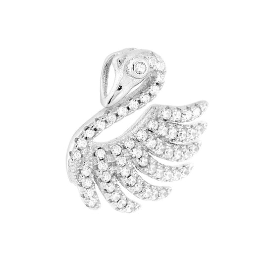 Anhänger Schwan mit weißen Cubic Zirconia, 925er Silber, galvanisch rhodiniert. - MeinSchmuckShop