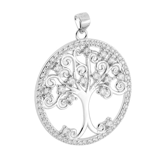 Anhänger Lebensbaum mit weißen Cubic Zirconia, aus 925er Silber, galvanisch rhodiniert - MeinSchmuckShop