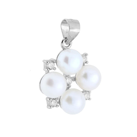 Blumenanhänger mit Perlen und kubischen Zirkonien in 925er Silber, rhodiniert galvanisch - MeinSchmuckShop