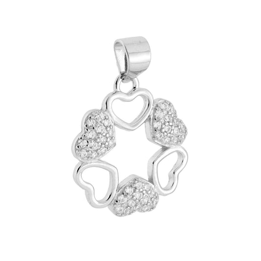 Anhänger Herzkranz mit weißen Cubic Zirconia in 925er Silber, galvanisch rhodiniert - MeinSchmuckShop