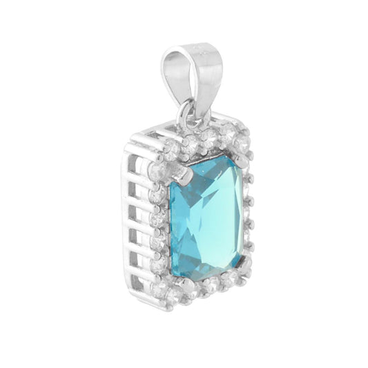 Rechteckiger Anhänger mit Aquamarin-Cubic-Zirkonien, umrahmt von weißen Cubic-Zirkonien, aus Sterling-Silber 925, rhodiniert. - MeinSchmuckShop