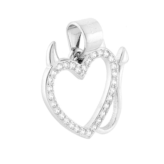Teufelchen-Herz-Anhänger mit weißen Cubic Zirconia, 925er Silber, rhodiniert galvanisch - MeinSchmuckShop