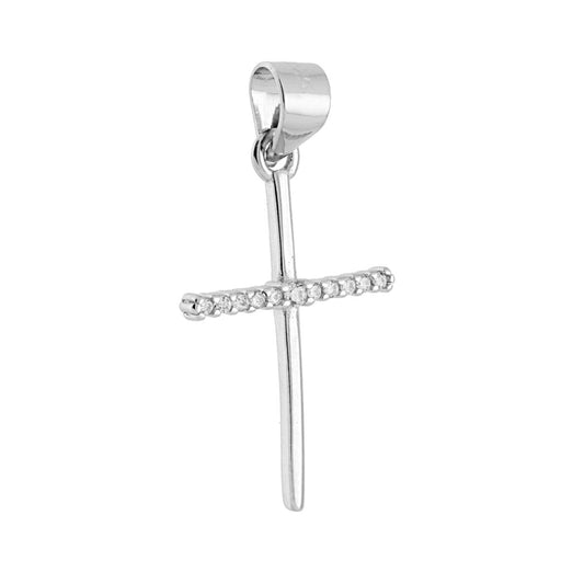 Kreuzanhänger mit weißen kubischen Zirkonien, Silber 925, galvanisch rhodiniert. - MeinSchmuckShop