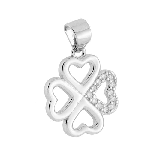 Anhänger Kleeblatt mit weißen Cubic Zirconia aus 925er Silber, rhodiniert - MeinSchmuckShop