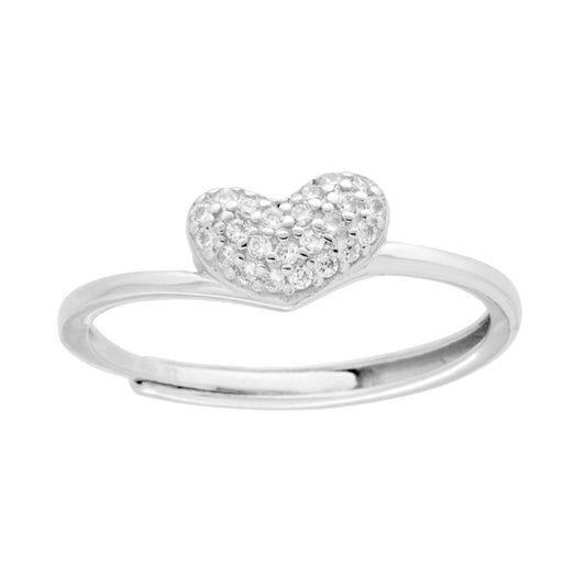 Herzring mit weißen Cubic Zirconia aus 925er Silber, rhodiniert. - MeinSchmuckShop