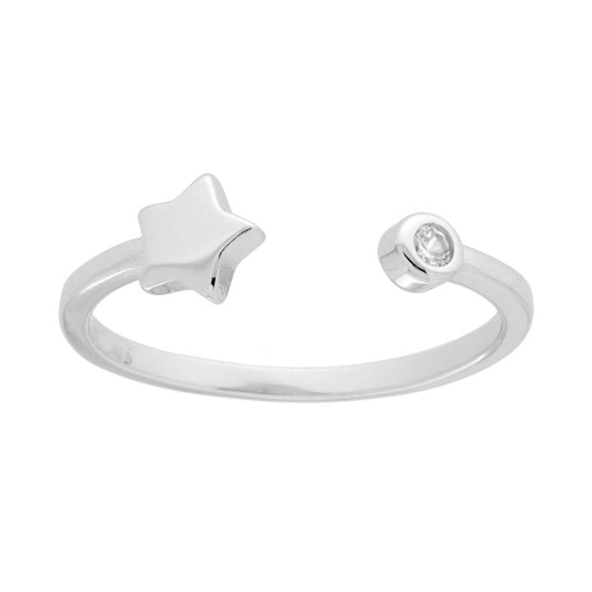 Ring mit Stern und Lichtpunkt, weißer Cubic Zirconia, aus 925er Silber, rhodiniert - MeinSchmuckShop