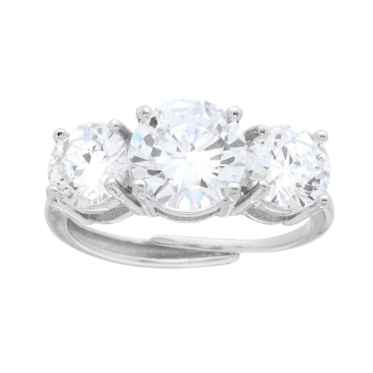 Trilogie-Ring mit weißen Cubic Zirconia, Größen 6 und 8, aus 925er Silber rhodiniert. - MeinSchmuckShop