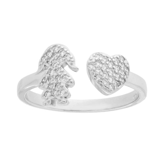 Familienring mit Tochter, Mädchen und Herz, Cubic Zirconia Weiß, Silber 925 galvanisch Rhodium - MeinSchmuckShop