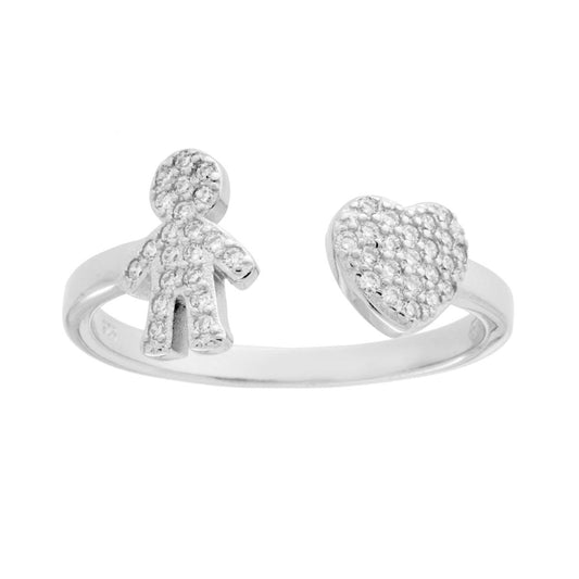 Familienring mit kleinem Sohn und Herz, Cubic Zirconia Weiß, 925er Silber, rhodiniert - MeinSchmuckShop