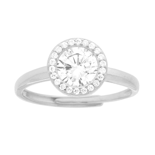 Solitärring mit weißem Cubic Zirconia aus Silber 925, rhodiniert<BR> - MeinSchmuckShop