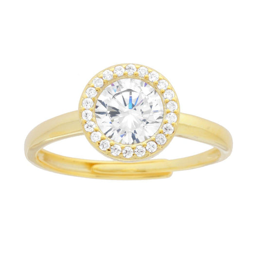 Solitärring mit weißem Cubic Zirconia in Silber 925, galvanisch vergoldet - MeinSchmuckShop