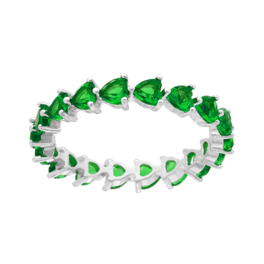 Ewigkeitsring Veretta umlaufend mit emeraldgrünen Zirkonen, Herz aus 925er Silber rhodiniert - MeinSchmuckShop