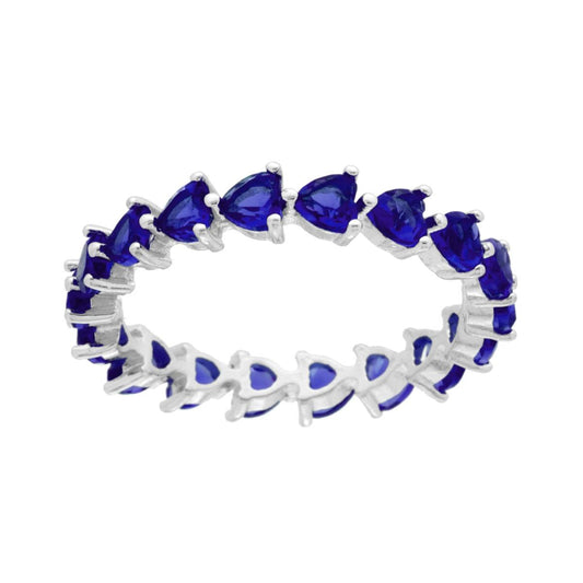 Eternity-Ring, Rundband mit blauen Zirkonen und Herz-Saphir, aus 925er Silber rhodiniert - MeinSchmuckShop