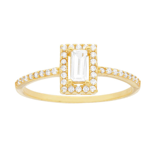 Solitärring mit weißem rechteckigem Cubic Zirconia aus 925er Silber, vergoldet - MeinSchmuckShop
