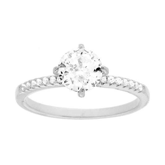Solitärring mit weißem Cubic Zirconia, Größe mm 6, in Silber 925 rhodiniert. - MeinSchmuckShop