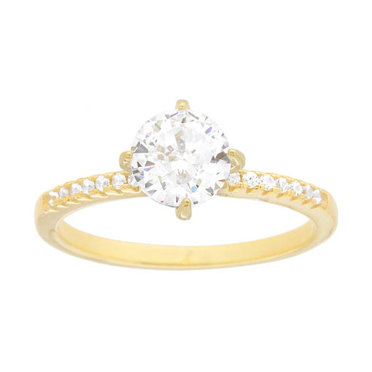 Solitärring mit weißem Cubic-Zirkonia, Größe 6, Silber 925, vergoldet - MeinSchmuckShop