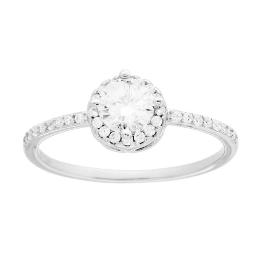 Solitärring mit weißen Cubic Zirconia aus rhodiniertem 925er Silber - MeinSchmuckShop