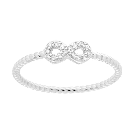 Unendlichkeiterring mit weißen Cubic-Zirkonia und geflochtenem Schaft aus 925er Sterlingsilber, rhodiniert - MeinSchmuckShop