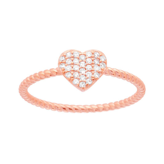 Herzring mit weißen kubischen Zirkonien in 925er Silber, roségold galvanisiert - MeinSchmuckShop