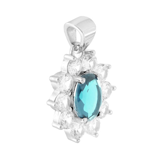 Ovaler Anhänger mit Aquamarin-Cubic-Zirkonia, umrahmt von weißen Cubic-Zirkonien, aus 925er Sterlingsilber rhodiniert. - MeinSchmuckShop