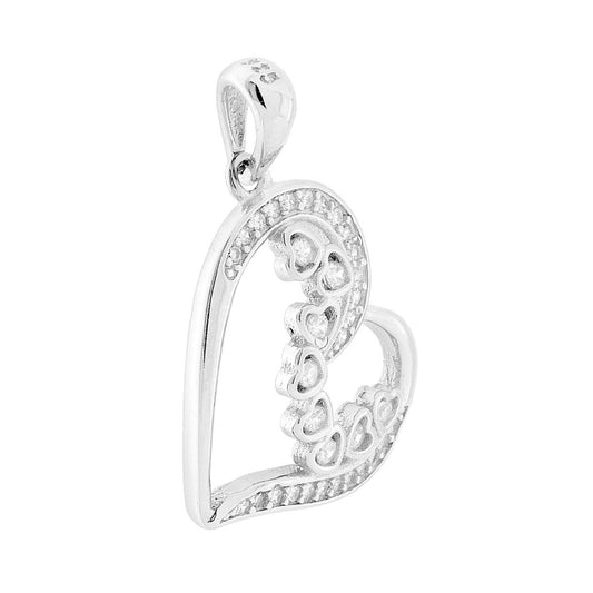 Herzanhänger mit weißen Cubic-Zirkonien in 925er Silber, rhodiniert. - MeinSchmuckShop