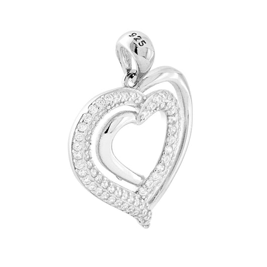 Herzanhänger mit weißen Cubic Zirconia in 925er Silber rhodiniert. - MeinSchmuckShop