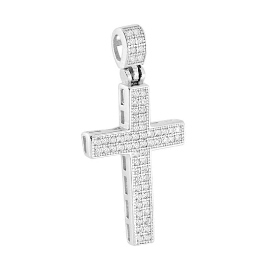 Kreuzanhänger mit weißen Cubic Zirconia in 925er Silber rhodiniert - MeinSchmuckShop
