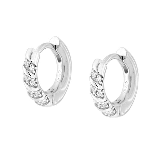 Ohrstecker Creolen mit Schnappverschluss, weiße Cubic Zirconia, in 925er Silber rhodiniert. - MeinSchmuckShop