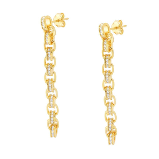 Lange Ohrringe mit Forzatina-Kette, rechteckig, mit weißen Cubic Zirconia, aus 925er Silber, vergoldet - MeinSchmuckShop