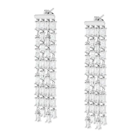 Lange Ohrhänger im Chandeliers-Stil mit weißen Cubic Zirconia, Baguette-Schliff, Silber 925, rhodiniert (galvanisch) - MeinSchmuckShop