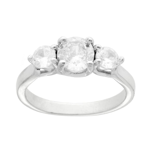 Trilogie-Ring mit weißem Cubic Zirconia aus 925er Silber, rhodiniert - MeinSchmuckShop