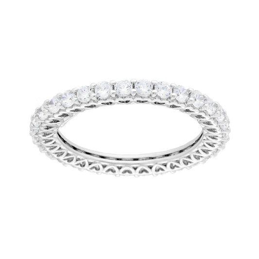 Ring Eternity Veretta rund mit weißen Cubic Zirconia und Fassungen mit Herzen aus 925er Silber, rhodiniert - MeinSchmuckShop