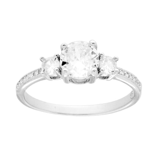 Trilogie-Ring mit weißen Cubic Zirconia in 925er Silber, rhodiniert - MeinSchmuckShop