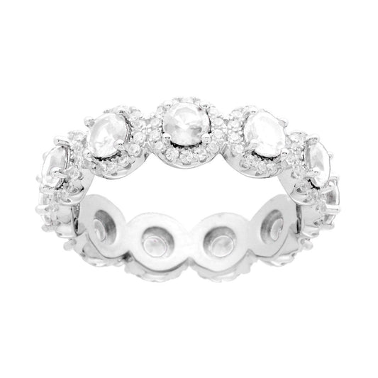Eternity-Veretta-Ring mit runden weißen Cubic Zirconia, umgeben von weißen Cubic Zirconia, aus 925er Silber rhodiniert. - MeinSchmuckShop