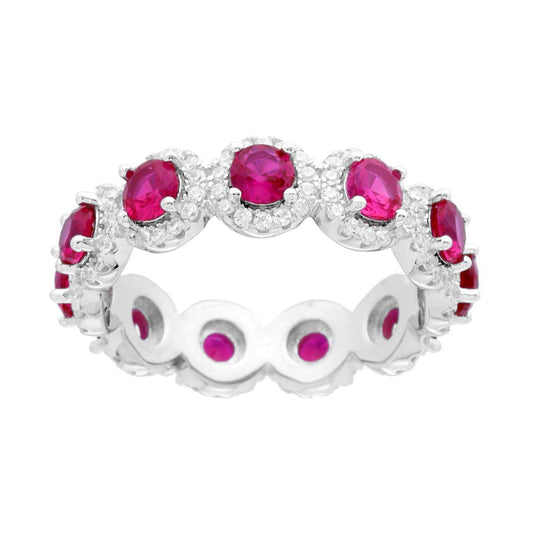 Eternity-Veretta-Ring mit rubinroten Cubic Zirconia, von weißen Cubic Zirconia umgeben, aus 925er Sterling-Silber rhodiniert - MeinSchmuckShop