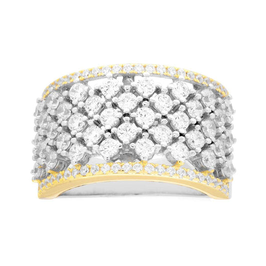 Ring Halbband Bienennest mit weißen Cubic-Zirkonien in 925er Silber, rhodiniert und vergoldet - MeinSchmuckShop