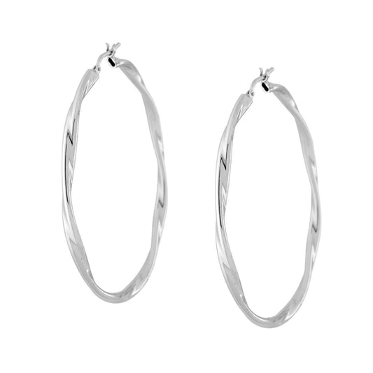 Ohrringe, glatte Torchon-Ringe, Ø55 mm, Drahtquerschnitt 3 mm, aus 925er Silber, rhodiniert - MeinSchmuckShop