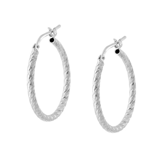 Ohrringe – diamantierter Ring Ø 24 mm, Stiftquerschnitt 2 mm, aus 925er Silber, platin galvanisiert - MeinSchmuckShop