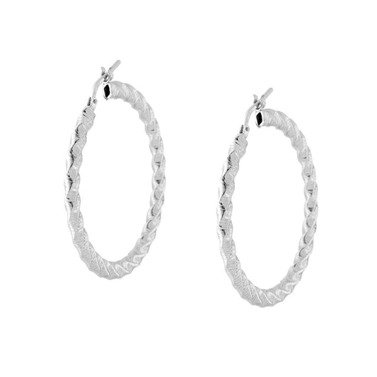 Ohrhänger Torchon-Hoop, diamantiert, Ø36 mm, Drahtquerschnitt 2 × 3 mm, aus 925er Silber, galvanisch rhodiniert - MeinSchmuckShop