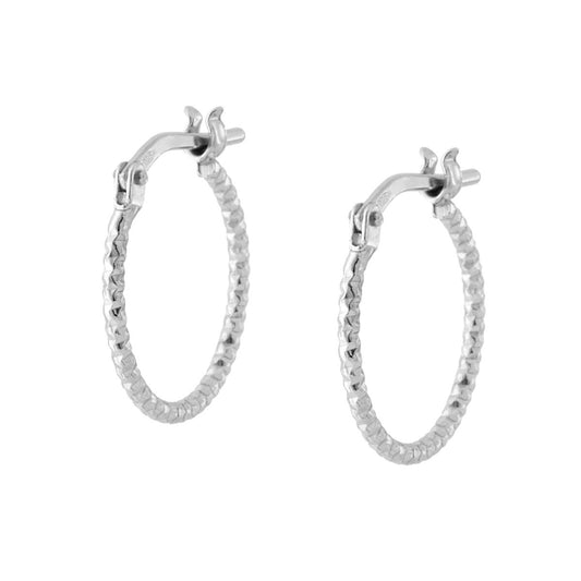Diamantierte Hoop-Ohrhänger, Durchmesser 15 mm, Drahtdurchmesser 1,2 mm, Silber 925, galvanisch rhodiniert - MeinSchmuckShop