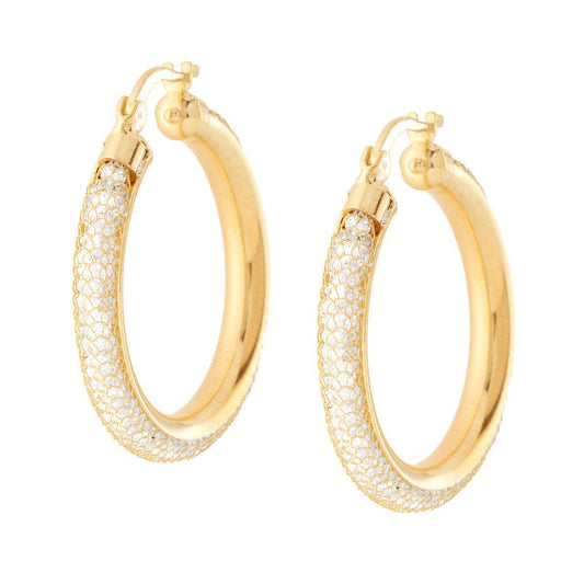 Hoop-Ohrstecker aus Netzmasche mit weißen Cubic Zirconia, aus 925er Silber, gold galvanisiert - MeinSchmuckShop