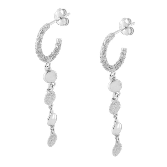 Ohrringe – diamantierte Kreise mit Kette, runde Anhänger aus Silber 925, Rhodiobeschichtung - MeinSchmuckShop