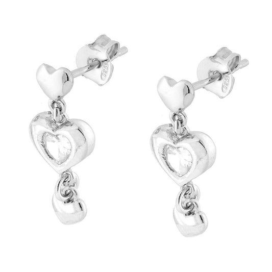 Ohrringe – Herzen und weiße Cubic-Zirkonien, hängend, aus Silber 925, rhodiniert. - MeinSchmuckShop
