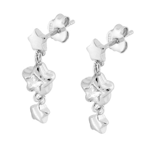 Ohrringe – Sterne und weißer Cubic Zirconia, hängende, aus 925er Silber, rhodiniert - MeinSchmuckShop